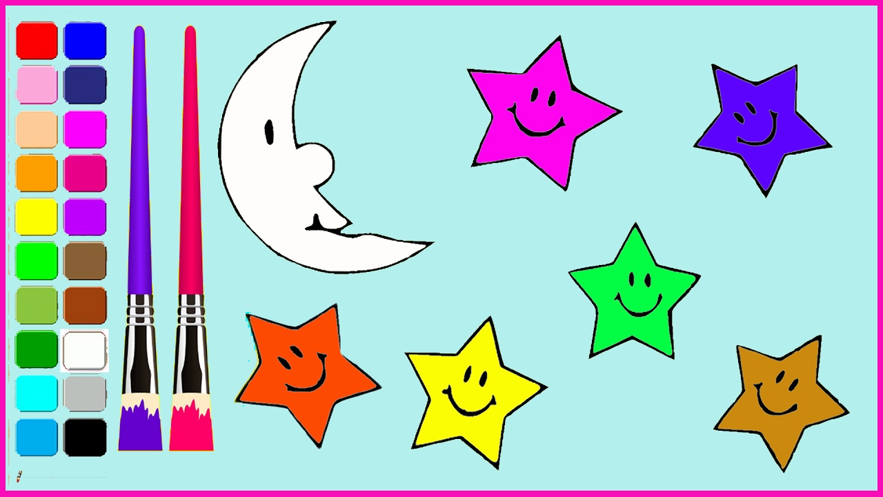 Learning Colours with Moon And Stars Coloring Pages Baby Color to Learn Children Kids toddlers