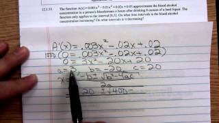 Math 1325 First Derivative Test Blood Alcohol Level