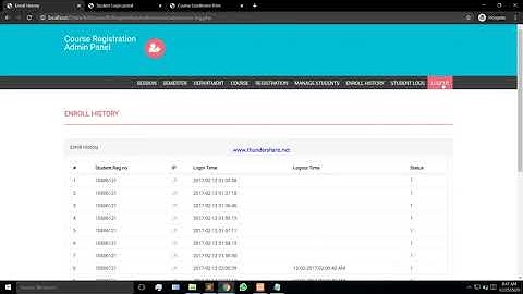 online student course registration portal using PHP and mysql