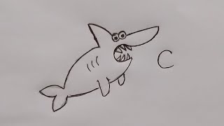 رسم سهل | تحويل حرف c الي رسمة سمكة قرش بالخطوات | تعليم الرسم