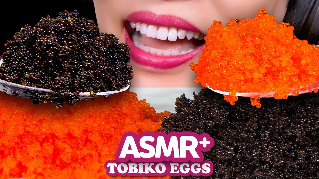 ASMR 날치알 레드 & 블랙 리얼 사운드 알이 톡톡 오도독 먹방[EXTREME CRUNCH EATING SOUNDS] MUKBANG