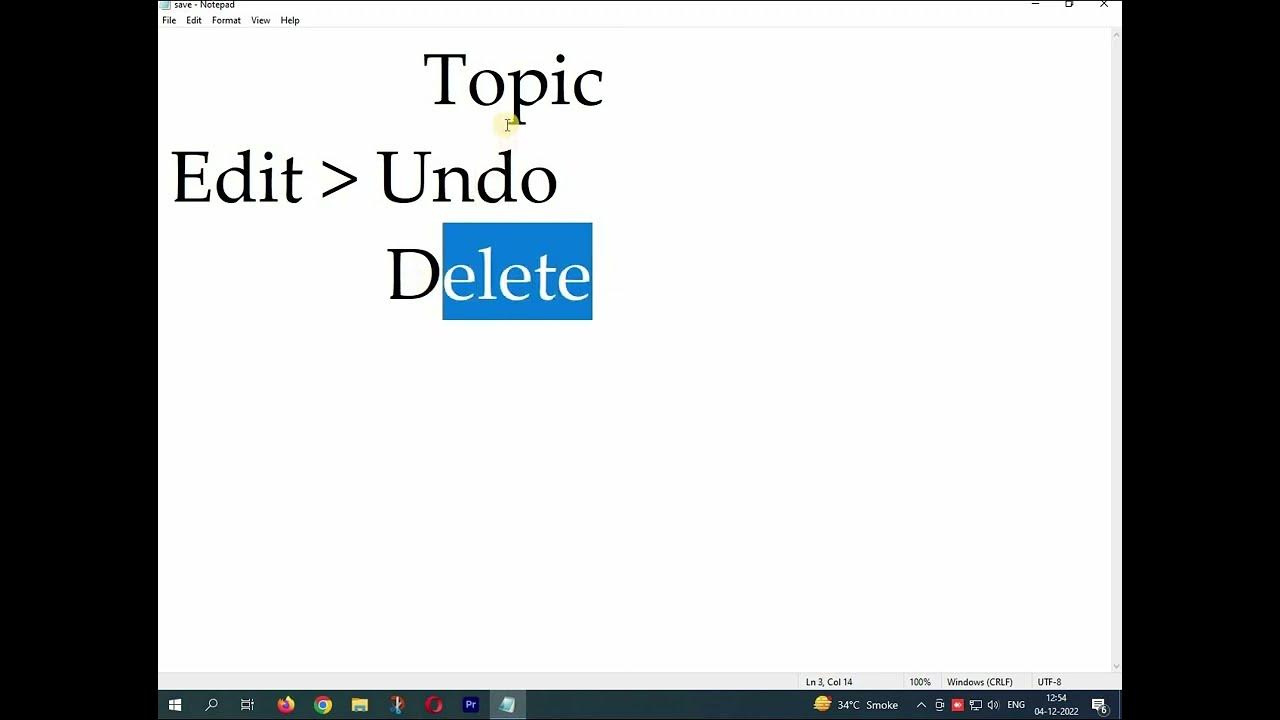 Learn undo and delete in notepad use of undo how to use delete