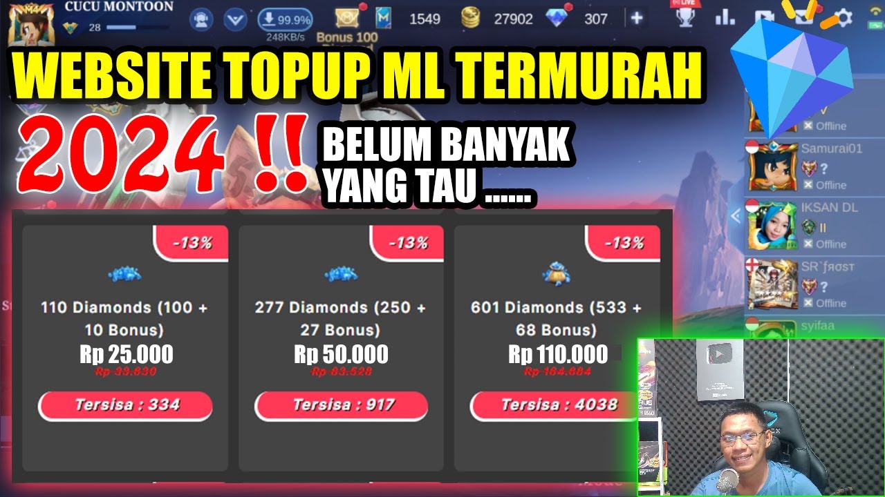 REKOMENDASI WEBSITE TOPUP DIAMOND ML MURAH 2024 !! BISA PAKAI PULSA