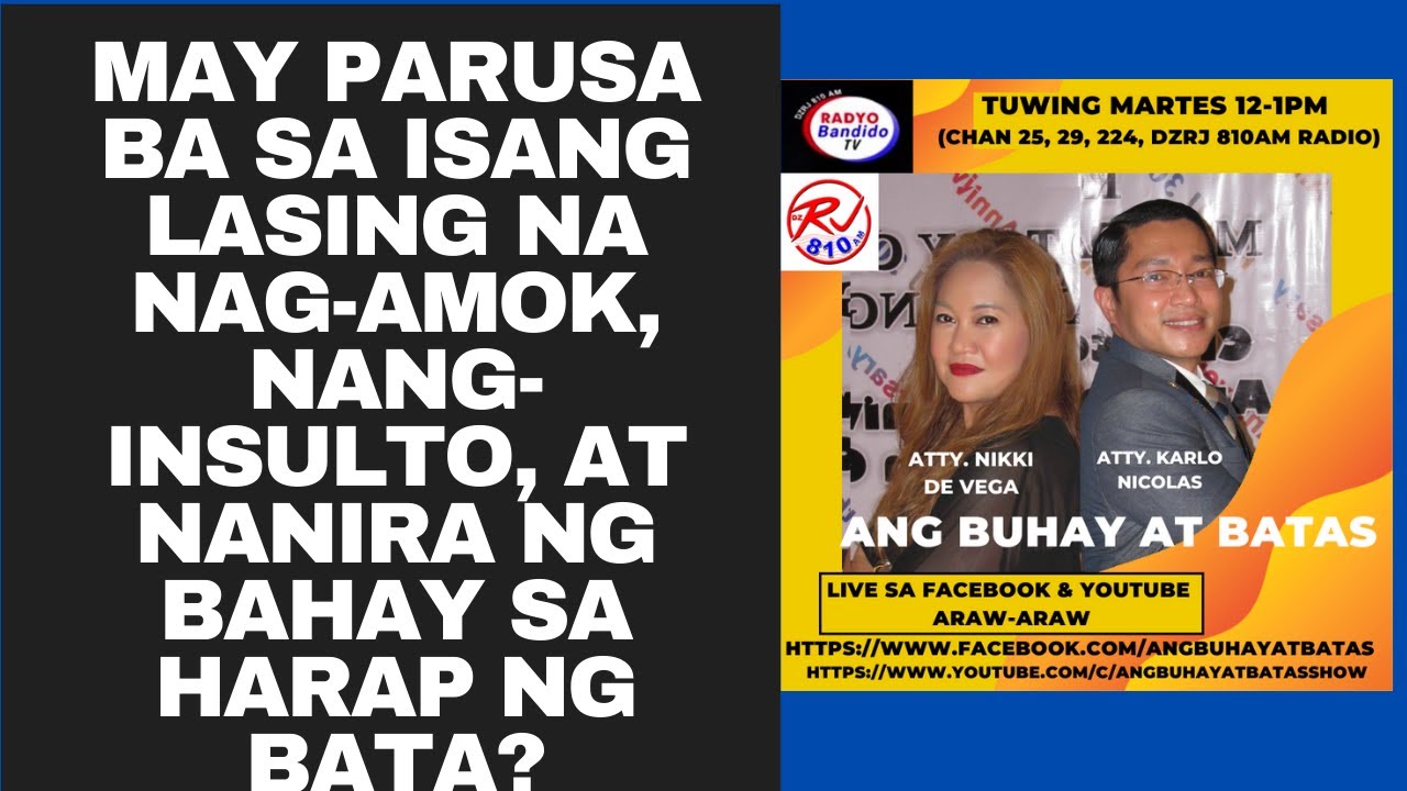MAY PARUSA BA SA ISANG LASING NA NAG-AMOK, NANG-INSULTO, AT NANIRA NG BAHAY SA HARAP NG BATA?