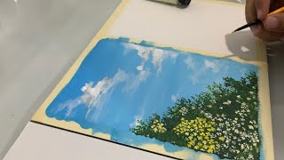 Acrylic Painting Yellow Flowers And Blue Sky