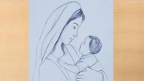 Pencil drawing of Mother with Baby step by step / Mother's day drawing