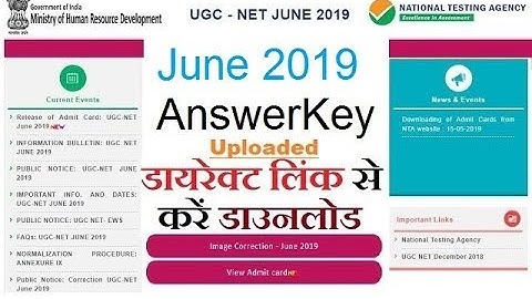 NTA UGC NET June 2019 Exam Official Answer Key Released by NTA  All the best