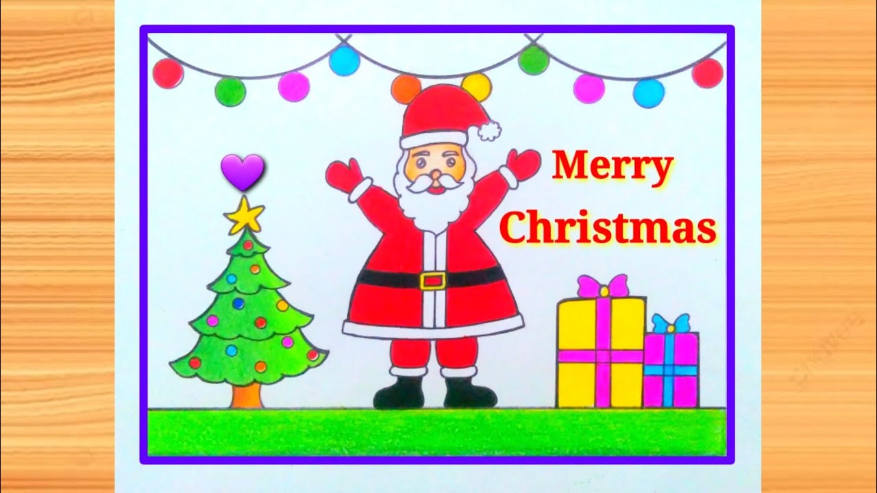 Merry Christmas Drawing Easy / Santa Claus Drawing / Christmas Tree Drawing / Merry Christmas Poster