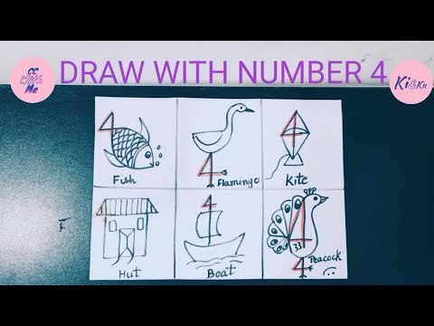How to draw pictures with number 4 || draw with number 4 || number ...