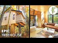 Fantastic modern tiny tree house built to perfection  off grid cabin tour