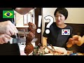 PRIMEIRA VEZ DA MINHA SOGRA COMENDO CHURRASCO BRASILERIO *reação* | 브라질 코스 요리 어머니 반응