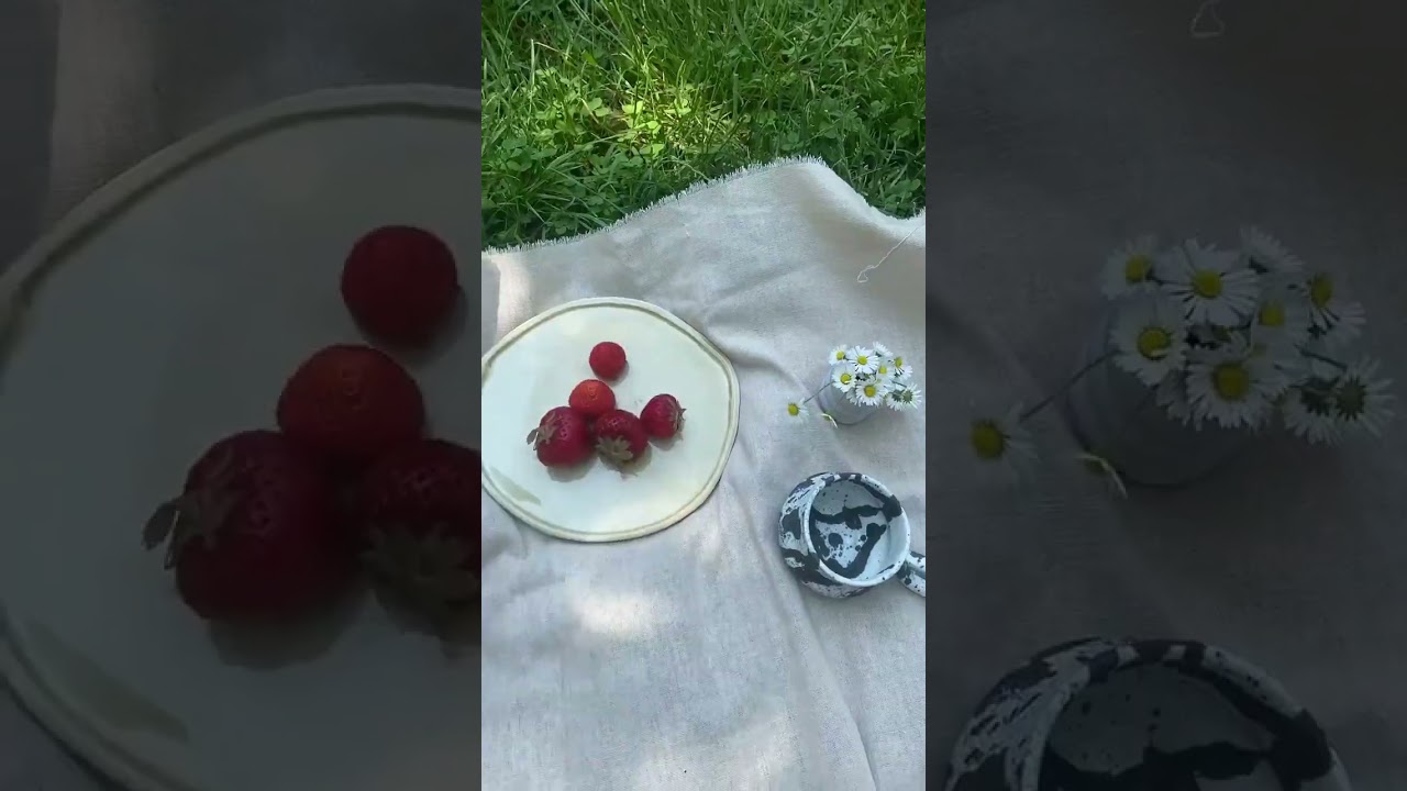 Aesthetic Park Picnic with Strawberries and Iced Coffee
