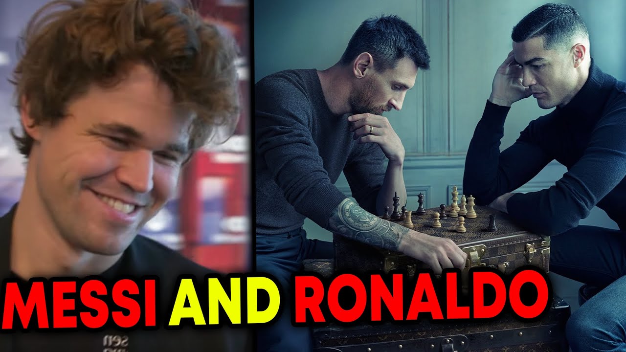 WORLD CHESS CHAMPION on WORLD CUP PHOTO of RONALDO and MESSI 