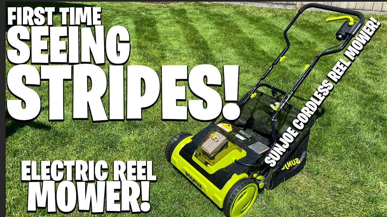 SUNJOE CORDLESS REEL MOWER STRIPES!!! FIRST TIME SEEING REAL STRIPES!!! SO  EXCITED! 