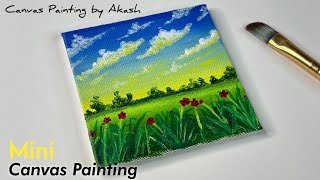 Flower field landscape  Acrylic painting | Easy Landscape | Acrylic painting on mini canvas