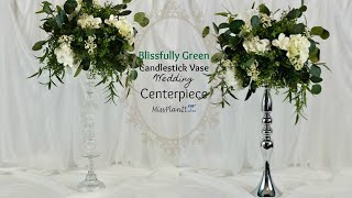 DIY Tall Blissfully Green Candlestick Wedding Centerpiece with $5Dollar Tree Vase Hack!|DIY Tutorial