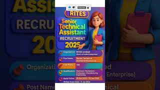 RITES Senior Technical Assistant Recruitment 2025 | 150 Vacancies #governmentjobs #sarkarijobhub