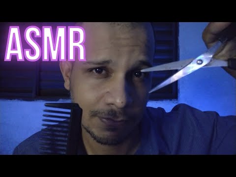 ASMR CASEIRO CORTANDO SEU CABELO (sussurros, sons de boca, tesoura, pincel na tela) #asmr #haircut