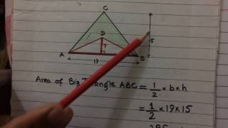 Calculate the shaded area , big triangle minus small triangle, Maths D1, Mudassar Ahmad Saeed
