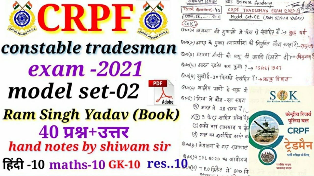 CRPF constable tradesman 2020-21 model question (part-2)// CRPF tradesman previous question paper