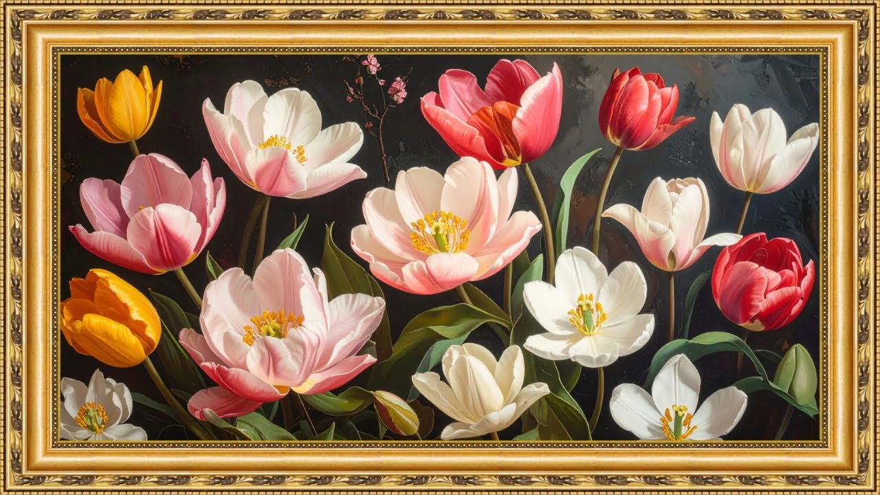 Moody Wildflower Oil Painting 🌿 | Vintage Gold Framed TV Art Screensaver