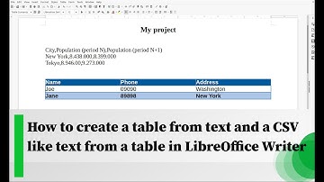 How to create a table from text and a CSV like text from a table in LibreOffice Writer