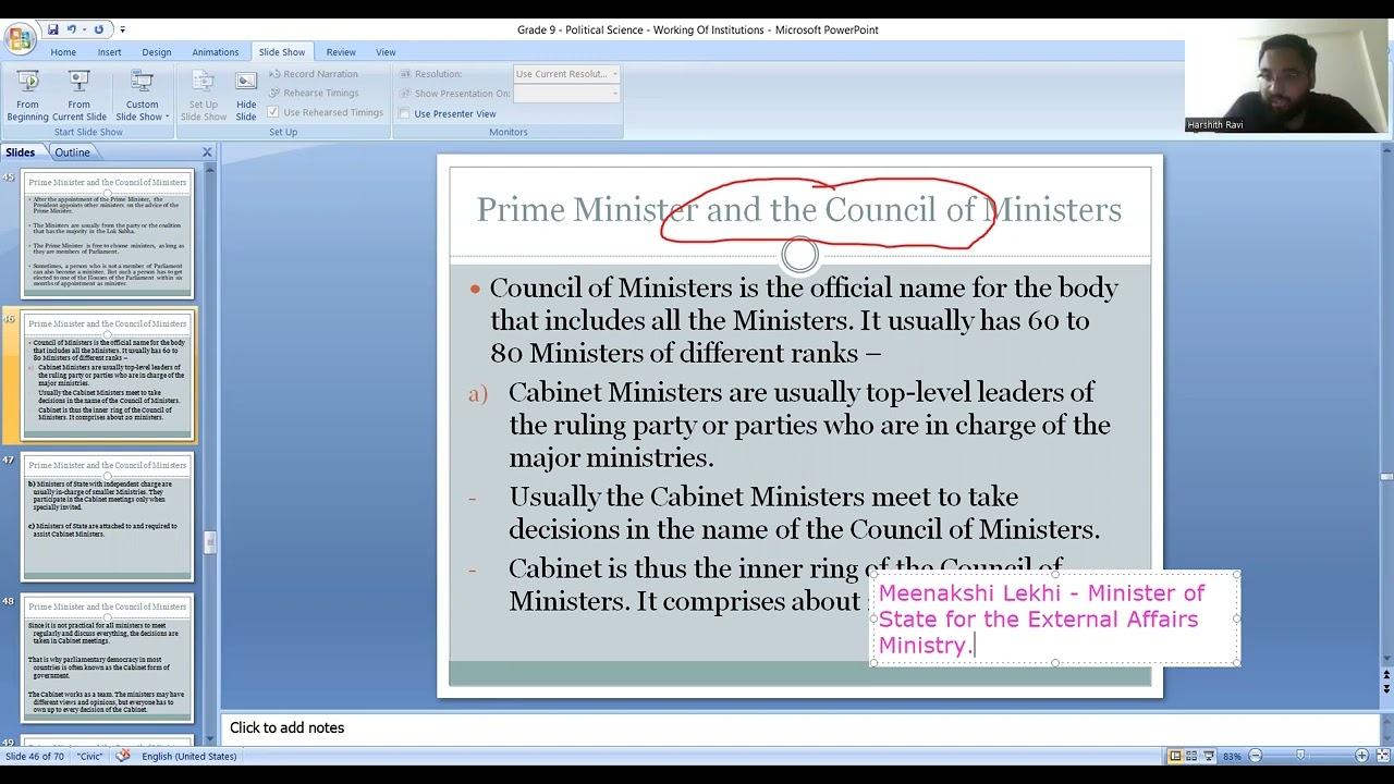 Grade 9 - Political Science - The Council of Ministers and their different Tiers