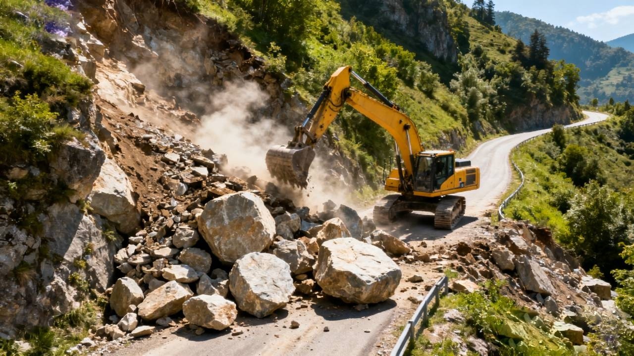 開著挖機全國遊，廣西百色大楞鄉清理山體塌方，路見不平一路修！ 【陳師傅開挖機】