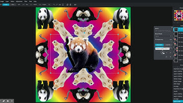 PIXLR E: Panda Mandala #4. Center Image, Drop Shadow, Duplicating and Merging Layers