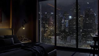 An Autumn Night In An NYC Hotel Room | Rain On Window & Thunder Sounds | Newtons Cradle | 4K