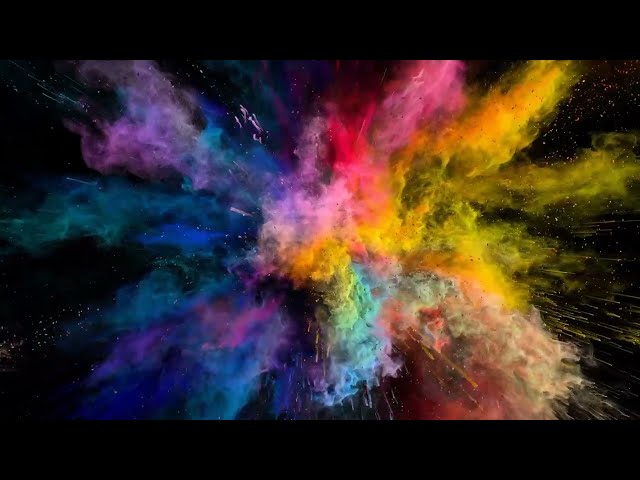 Colour explosion  4K video with black background 