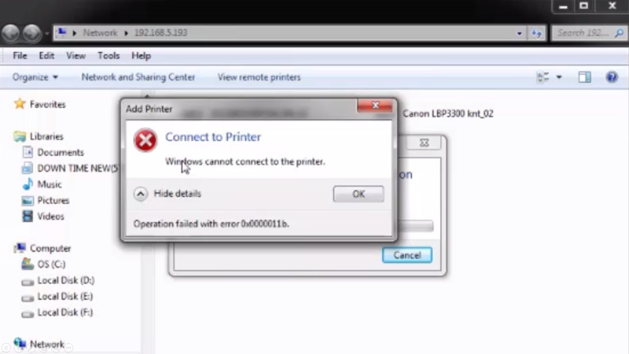 Error 0x0000011b Windows cannot connect to the printer operation failed ...
