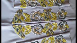 تتمة تطبيق رشمة بالتنبات..  Bead work / hand embroidery beads