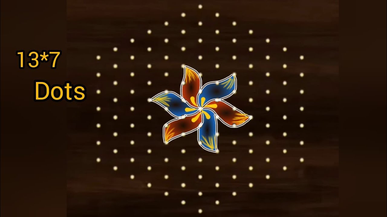 13*7dots rangoli design/simple and beautiful rangoli/ beginners kolam/daily rangoli/small rangoli