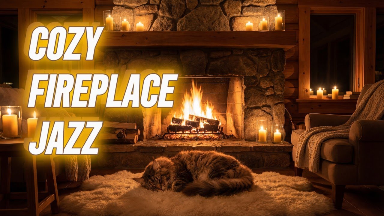 Cozy Fireplace Jazz 4 🕯️ Warm Night Jazz with a Sleeping Cat