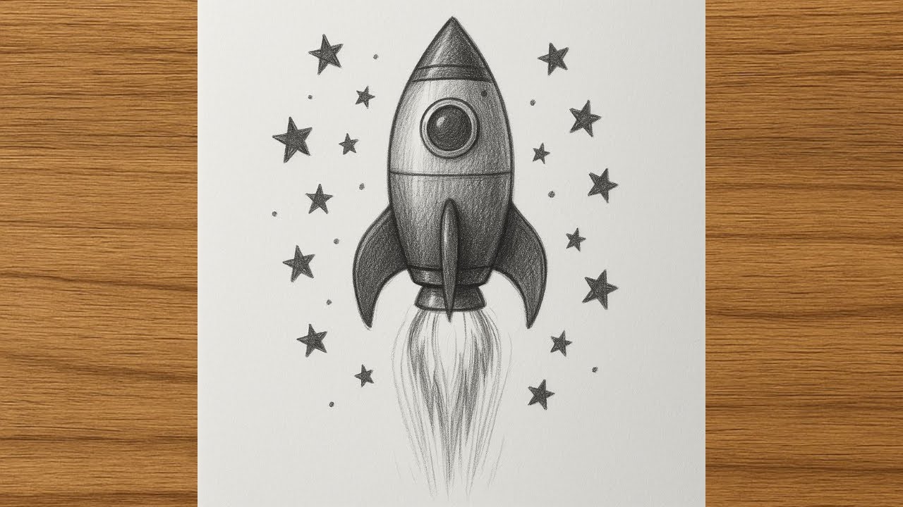 Pencil art : Rocket ship blast off