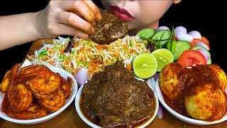 MUKBANG EATING||SPICY BOILED CHICKEN EGG, MUTTON CURRY, SHRIMP CURRY & BIRYANI RICE