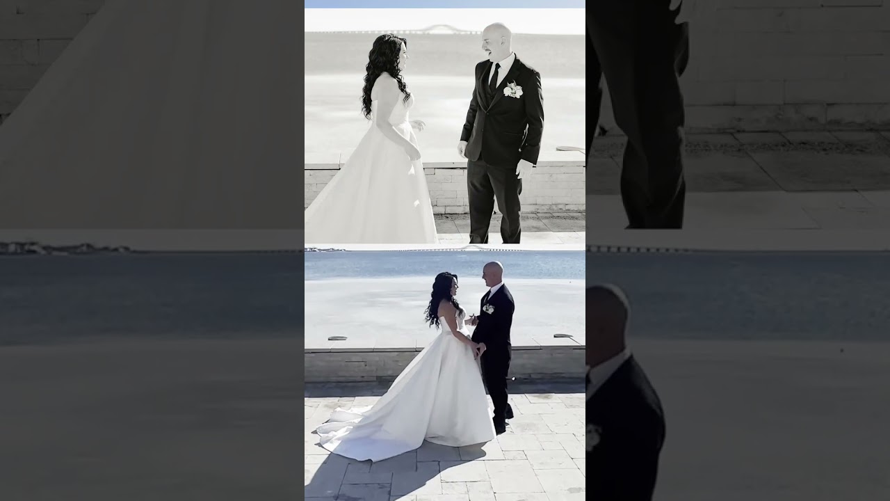 Bride and Groom First Look on their Wedding day at the Piermont