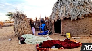 African   desert  village  morning  routine