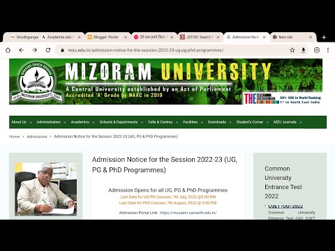 Mizoram University Online Admission - 2022-23 (Central University) | Courses - PhD | UG | PG