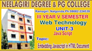BCom V Sem Web U3 L3 Embedding JavaScript in HTML document