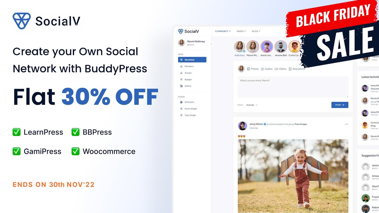 30% OFF on SocialV - Black Friday Sale - Unusuall BuddyPress Theme like Facebook | Iqonic Design