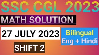 SSC CGL 2023 Tier 1 Math Solution | 27 July 2023 (2nd Shift) | CGL Tier 1| UNSTOPPABLE MATH