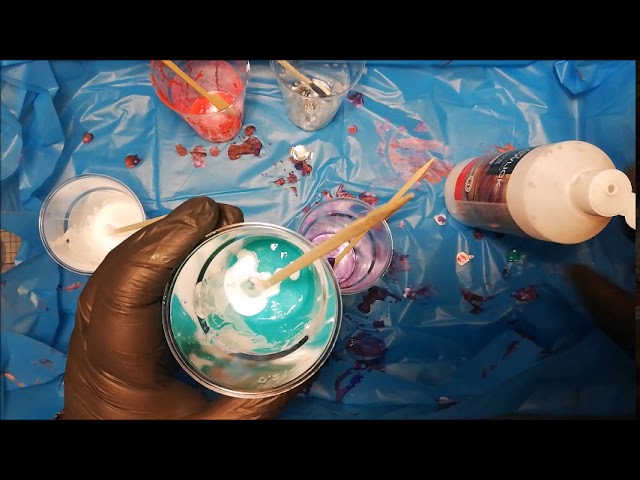 Acrylic Pouring ~ Acrylfarben gießen mit günstigem Material Action/Tedi