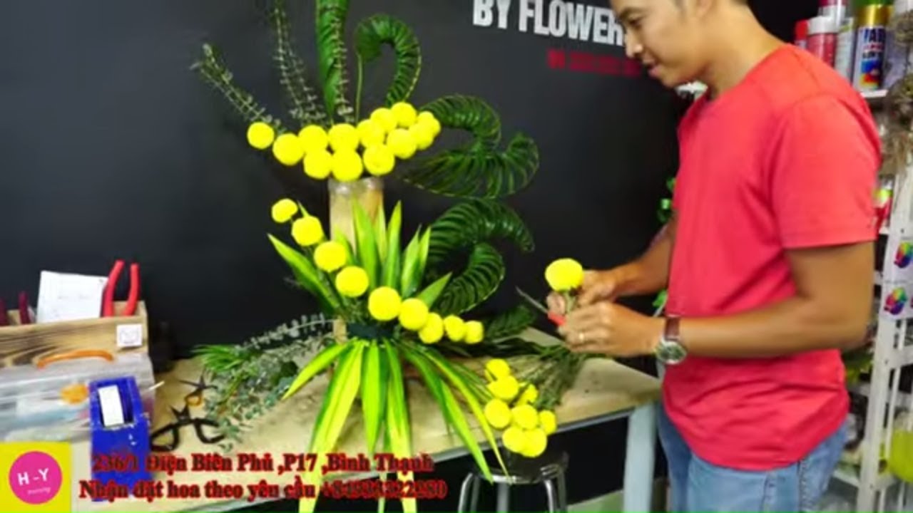 MẪU CẮM HOA NHÀ THỜ 51| Cắm hoa Cúc Ping Pong vàng 2... - youtube
