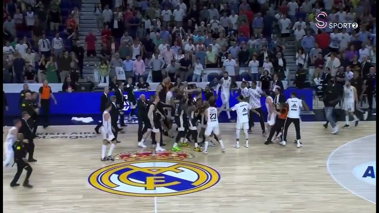 ⁣A huge brawl broke out between Real Madrid and Partizan in the EuroLeague Playoffs 😳