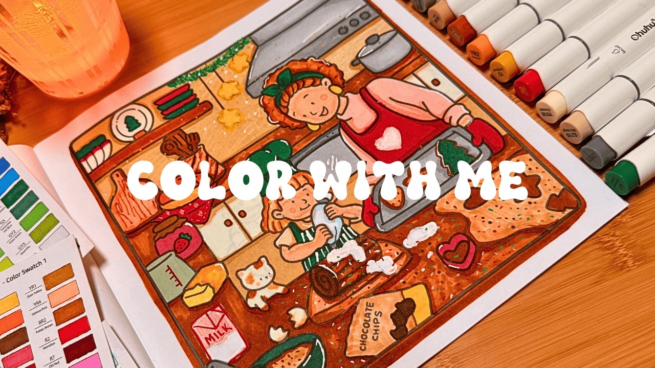 Color with me (ASMR) 🍪👵🏻 ‘Girl Moments’ by Coco Wyo | Cozy Baking Page with Ohuhu Markers