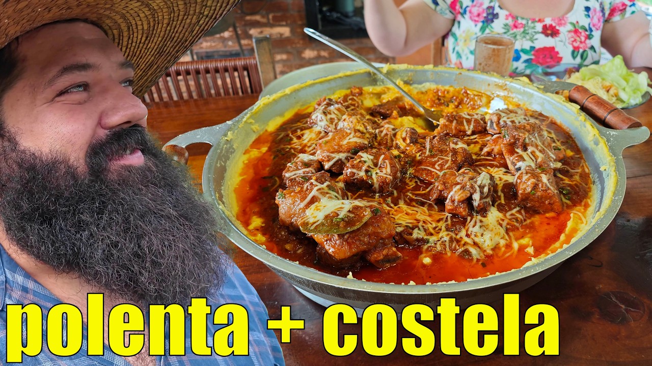 polenta no disco com costela de vaca em molho desmanchando