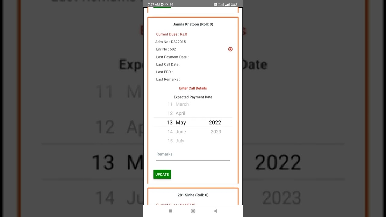 Using mobile app to call parents for submission of fees