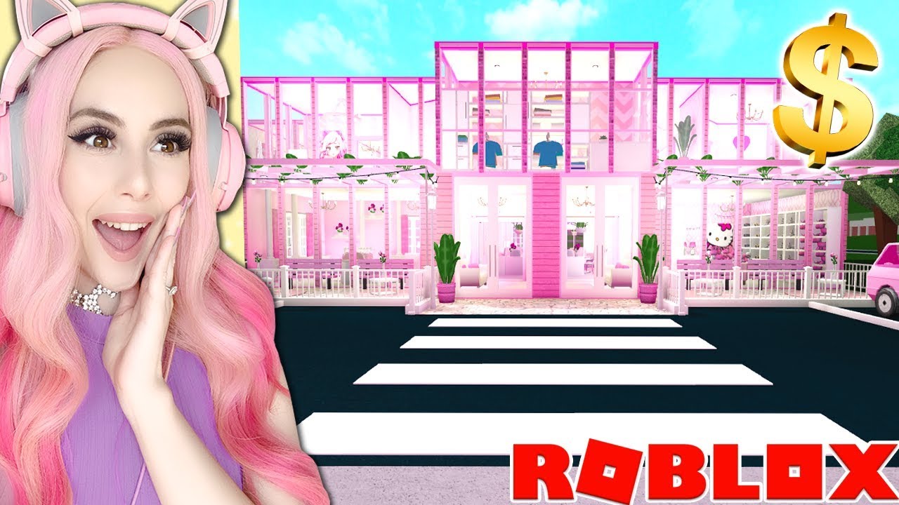 I Bought A Huge Pink Shopping Mall In Bloxburg Youtube - pink leah ashe roblox